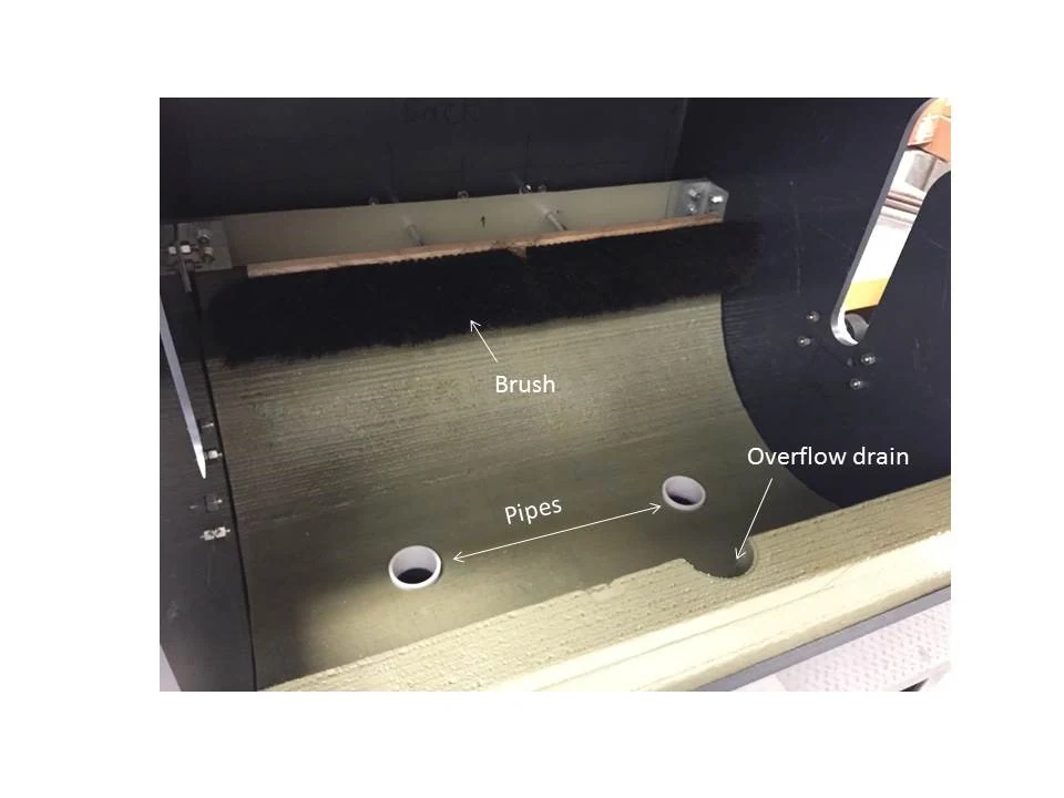 Collection basin and solvent-nozzle openings
